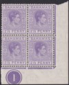Click for more photos and details Bahamas 1943 KGVI 2½d Violet Plate 1 Corner Block Mint SG153a