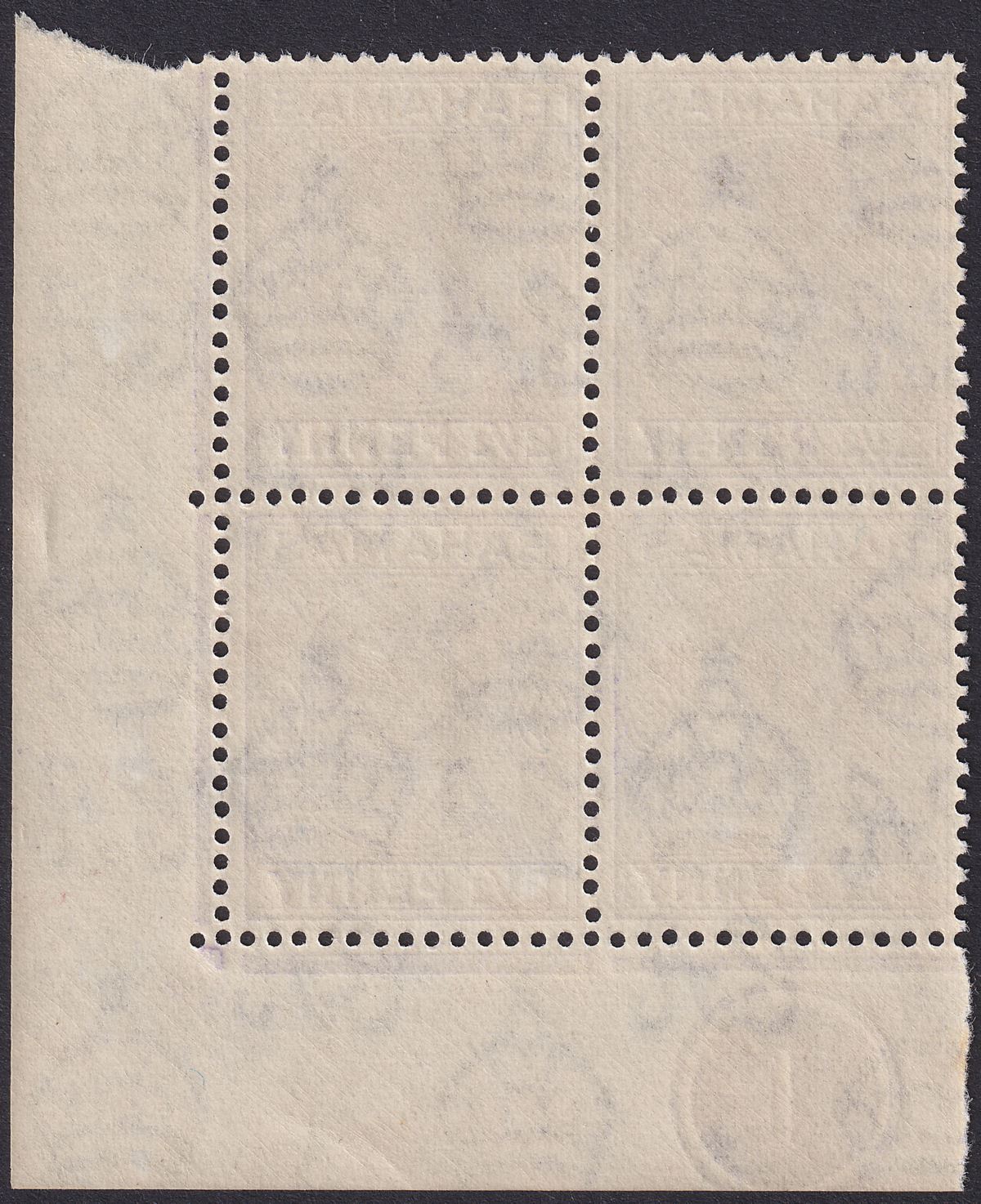 Bahamas 1943 KGVI 2½d Violet Plate 1 Corner Block Mint SG153a