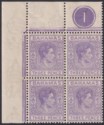 Click for more photos and details Bahamas 1938 KGVI 3d Violet Plate 1 Corner Block Mint SG154