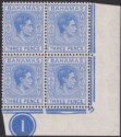Click for more photos and details Bahamas 1948 KGVI 3d Bright Ultramarine Plate 1 Corner Block Mint SG154ab