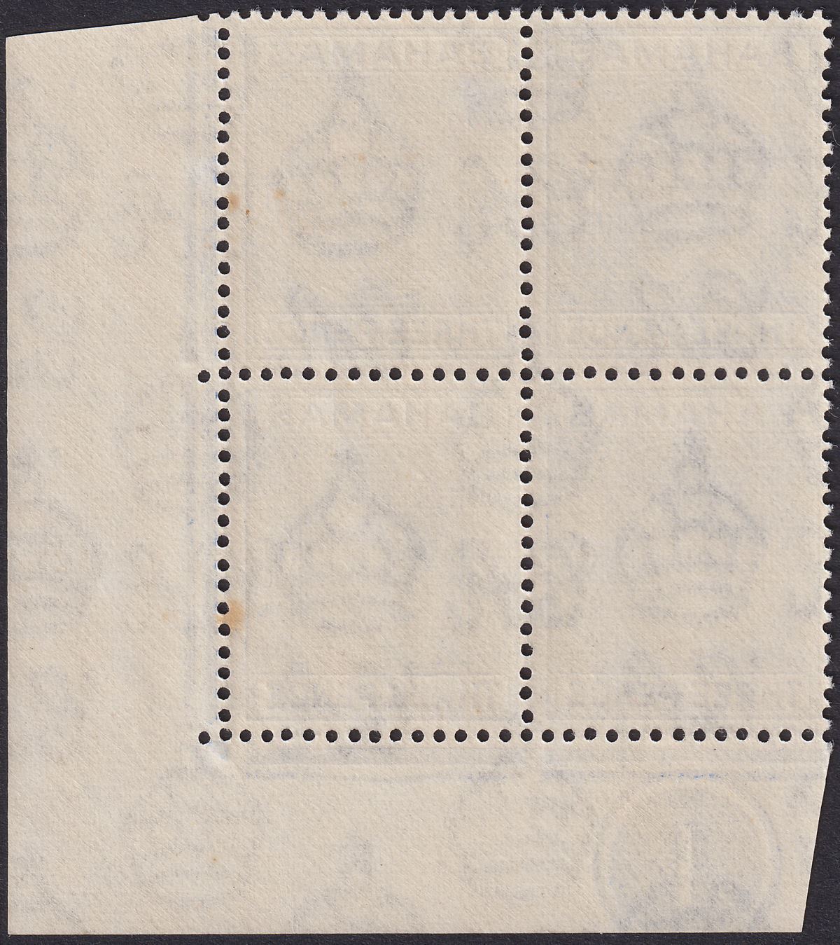 Bahamas 1948 KGVI 3d Bright Ultramarine Plate 1 Corner Block Mint SG154ab
