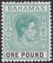 Click for more photos and details Bahamas 1943 KGVI £1 Blue-Green and Black Mint SG157a cat £65