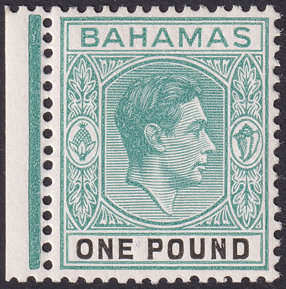 Bahamas 1943 KGVI £1 Blue-Green and Black Marginal Mint SG157a cat £65