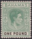Click for more photos and details Bahamas 1938 KGVI £1 Deep Grey-Green and Black Mint SG157 cat £250