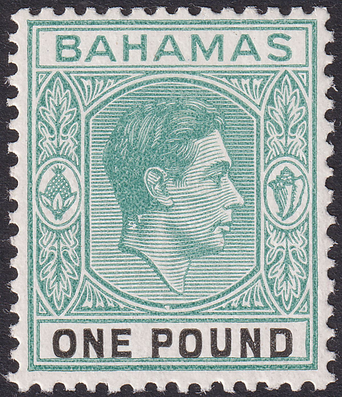 Bahamas 1943 KGVI £1 Blue-Green + Black Break in Oval Frame Mint SG157a cat £65