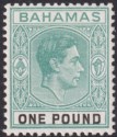 Click for more photos and details Bahamas 1943 KGVI £1 Blue-Green + Black Break in Oval Frame Mint SG157a cat £65