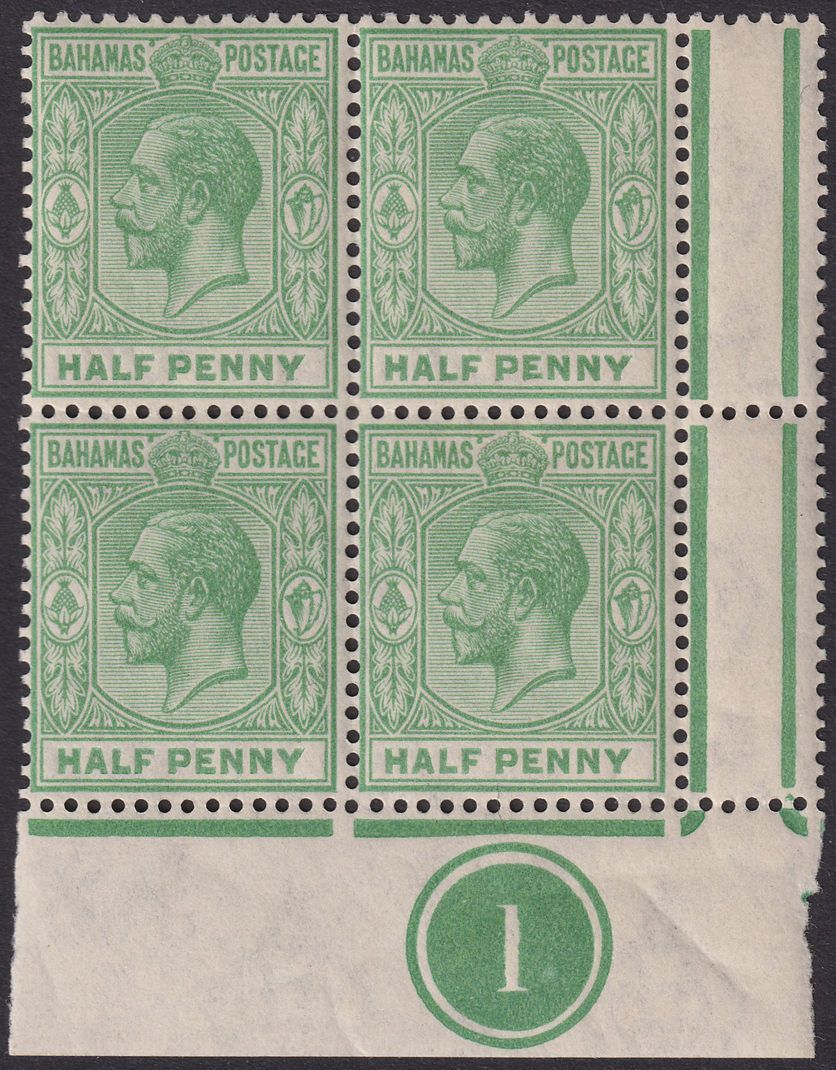 Bahamas 1924 KGV ½d Green with Variety Elongated E Block Mint SG115a cat £100+