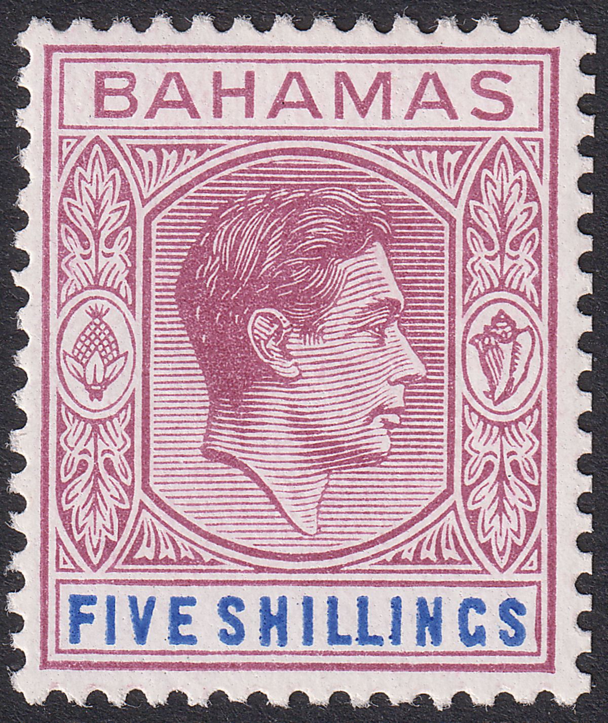 Bahamas 1951 KGVI 5sh Red-Purple and Deep Bright Blue Mint SG156e
