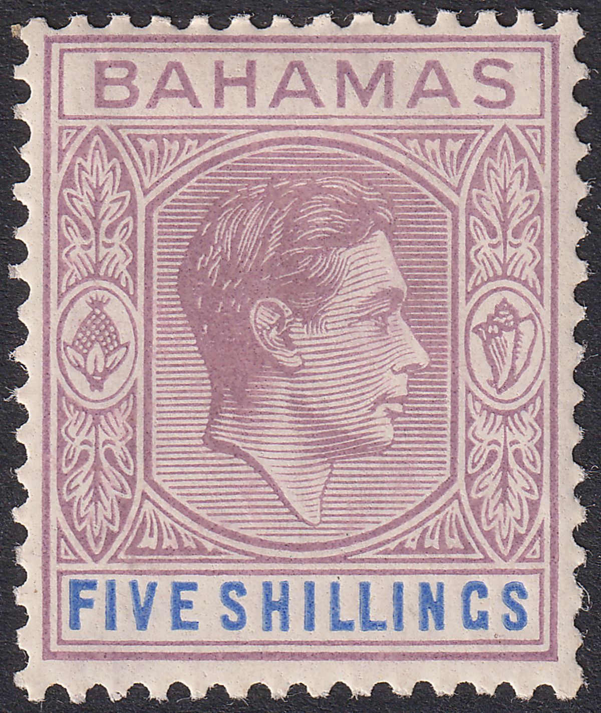 Bahamas 1938 KGVI 5sh Lilac and Blue Mint SG156