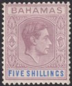 Click for more photos and details Bahamas 1938 KGVI 5sh Lilac and Blue Mint SG156