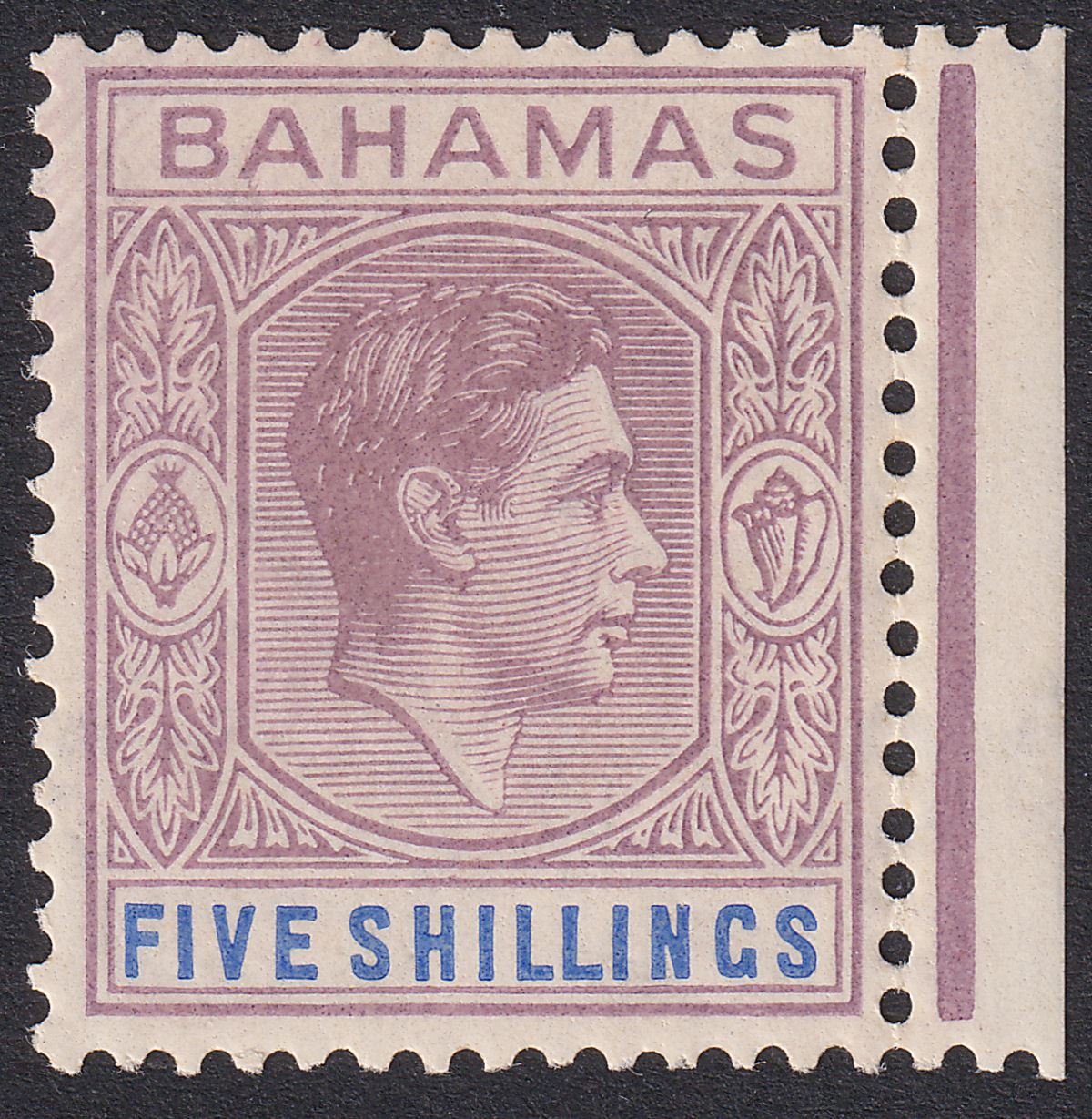 Bahamas 1938 KGVI 5sh Lilac and Blue Mint SG156