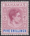 Click for more photos and details Bahamas 1951 KGVI 5sh Red-Purple and Deep Bright Blue Mint SG156e
