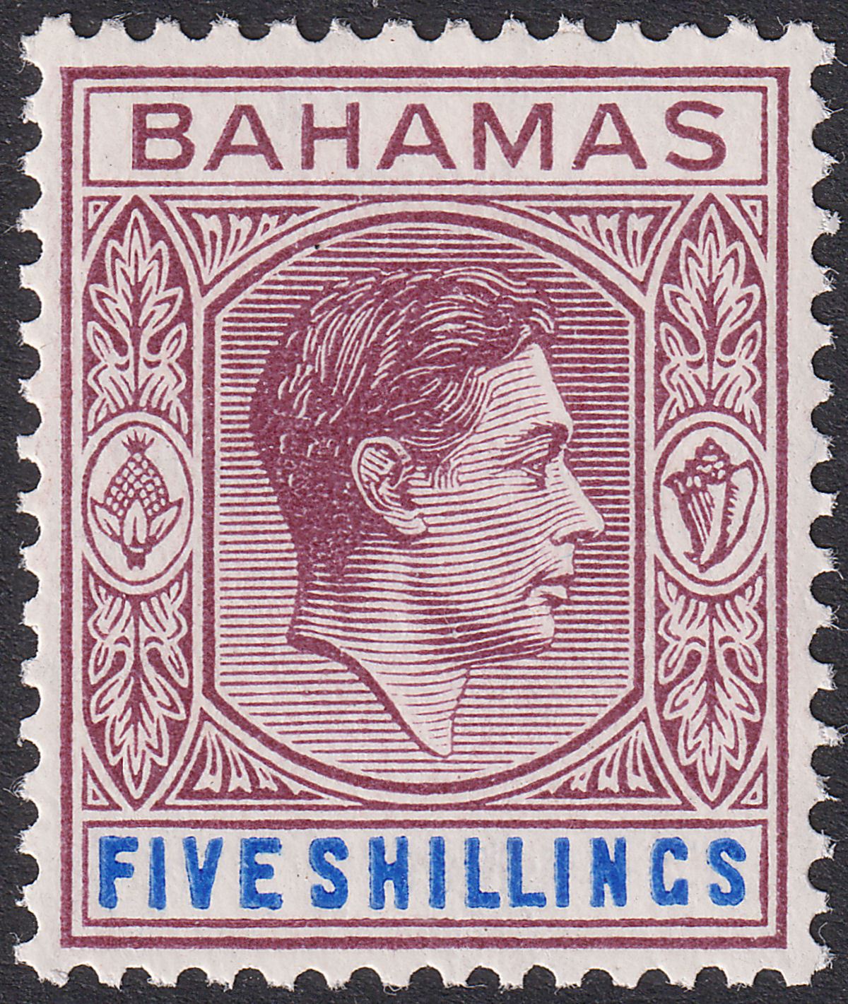 Bahamas 1948 KGVI 5sh Brown-Purple and Deep Bright Blue Mint SG156d