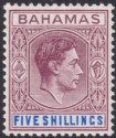Click for more photos and details Bahamas 1948 KGVI 5sh Brown-Purple and Deep Bright Blue Mint SG156d