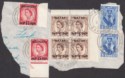 Click for more photos and details Bahrain / Qatar 1962 QEII Multi-Stamp Piece Used with AWALI Postmarks
