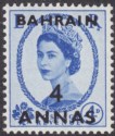 Click for more photos and details Bahrain 1956 QEII 4a Surcharge on 4d Ultramarine Dot Below R of ER Variety Mint