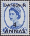 Click for more photos and details Bahrain 1956 QEII 4a Surcharge on 4d Ultramarine Retouch to Neck Variety Mint