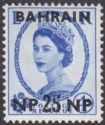 Click for more photos and details Bahrain 1957 QEII 25np Surcharge on 4d Broken 5 in 25np Variety Mint