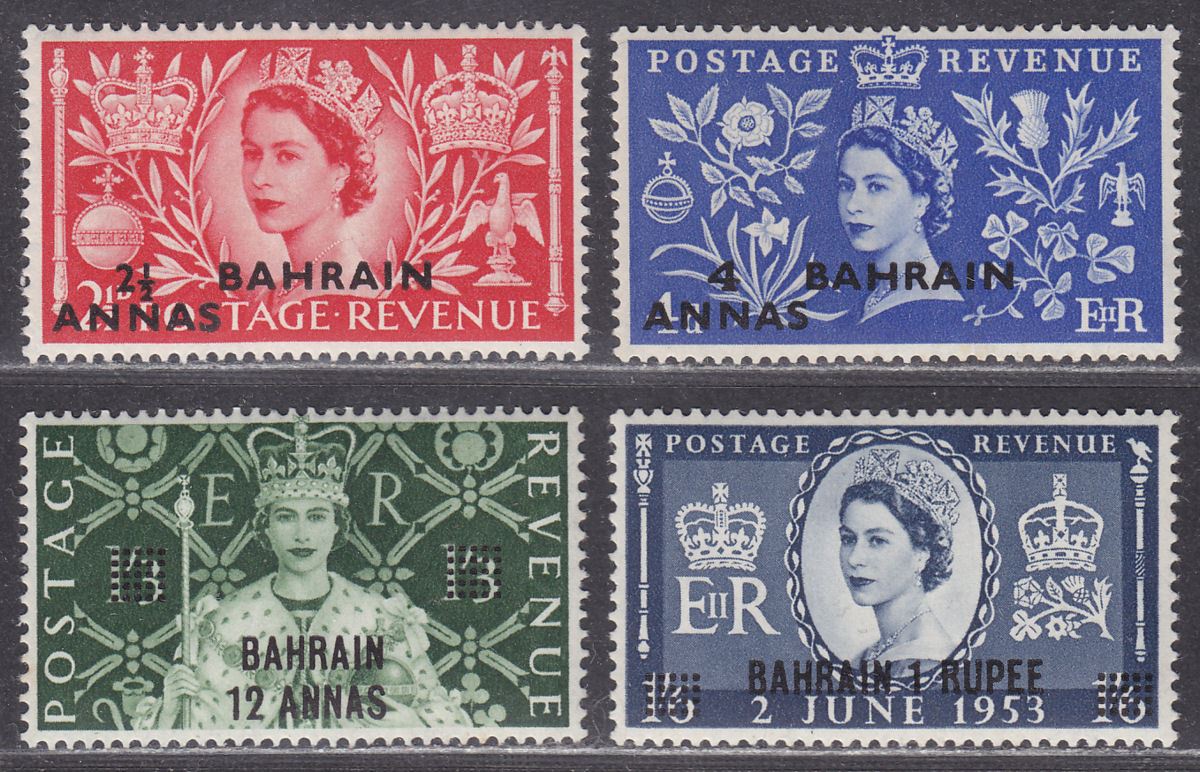 Bahrain 1953 QEII Coronation Surcharge Set UM Mint SG90-93 cat £15 MNH