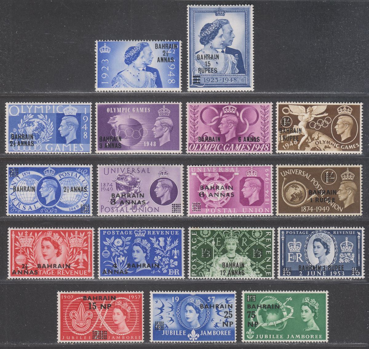 Bahrain 1948-57 KGVI-QEII incl Royal Silver Wedding/Olympic Games /UPU Sets Mint