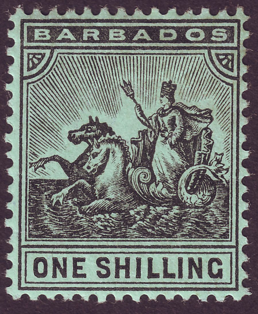 Barbados 1910 KEVII Seal of Colony 1sh Black on Green Mint SG169