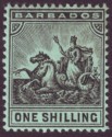 Click for more photos and details Barbados 1910 KEVII Seal of Colony 1sh Black on Green Mint SG169