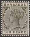 Click for more photos and details Barbados 1886 QV 6d Olive-Black Mint SG100