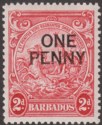 Click for more photos and details Barbados 1947 KGVI 1d Surcharge on 2d perf 13½x13 Variety Broken E Mint SG26ed