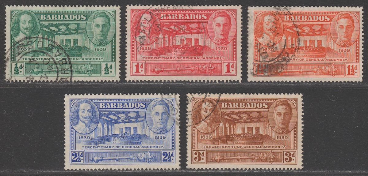 Barbados 1939 KGVI Tercentenary of General Assembly Set Used SG257-261 cat £15