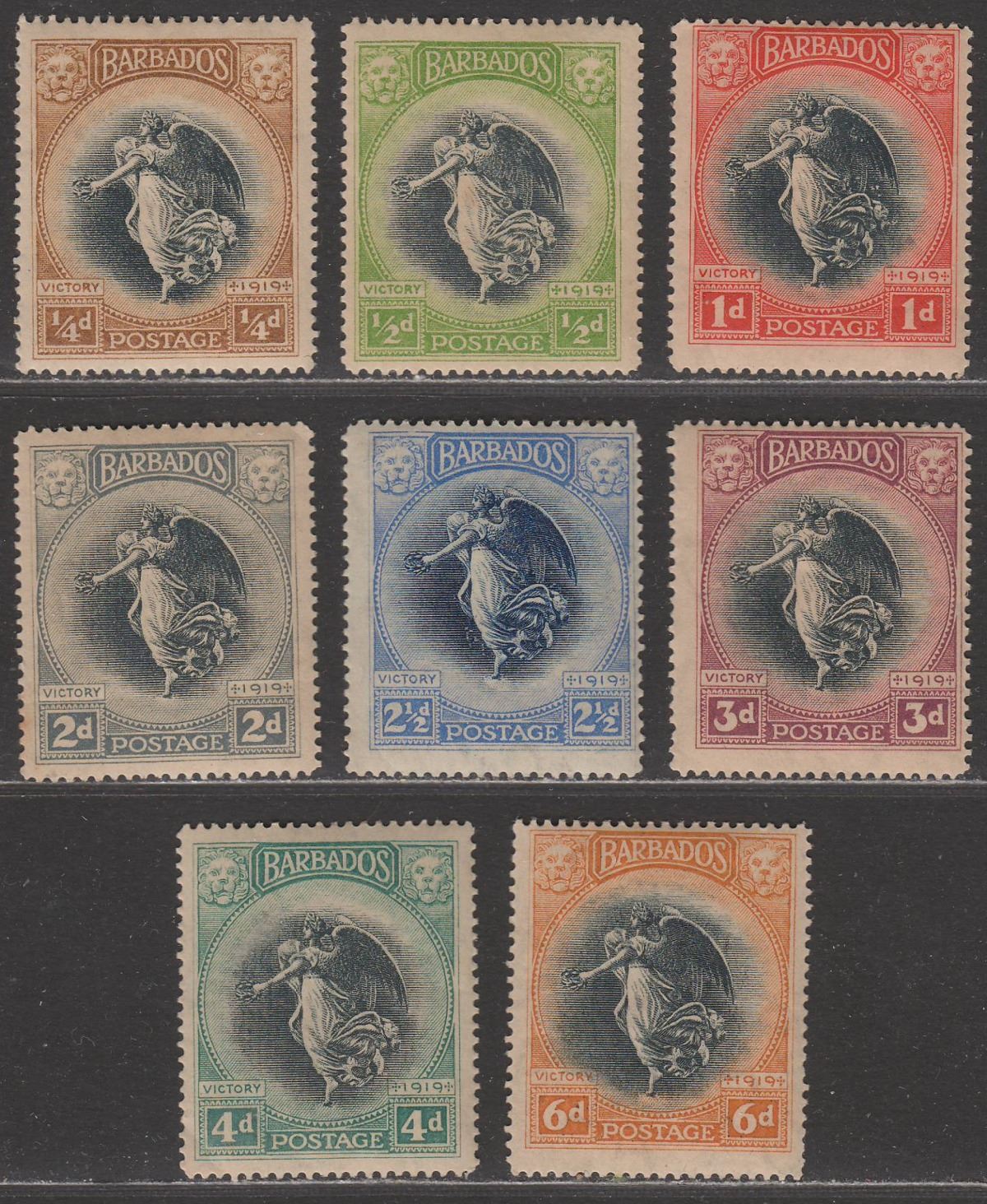Barbados 1920-21 KGV Victory Set to 6d Mint SG201-208 heavily toned