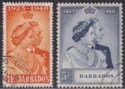 Barbados 1948 KGVI Royal Silver Wedding 1½d, 5sh Used SG265-266 cat £24