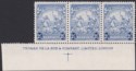 Click for more photos and details Barbados 1944 KGVI Badge 2½d Blue Imprint Strip of 3 Mint SG251b