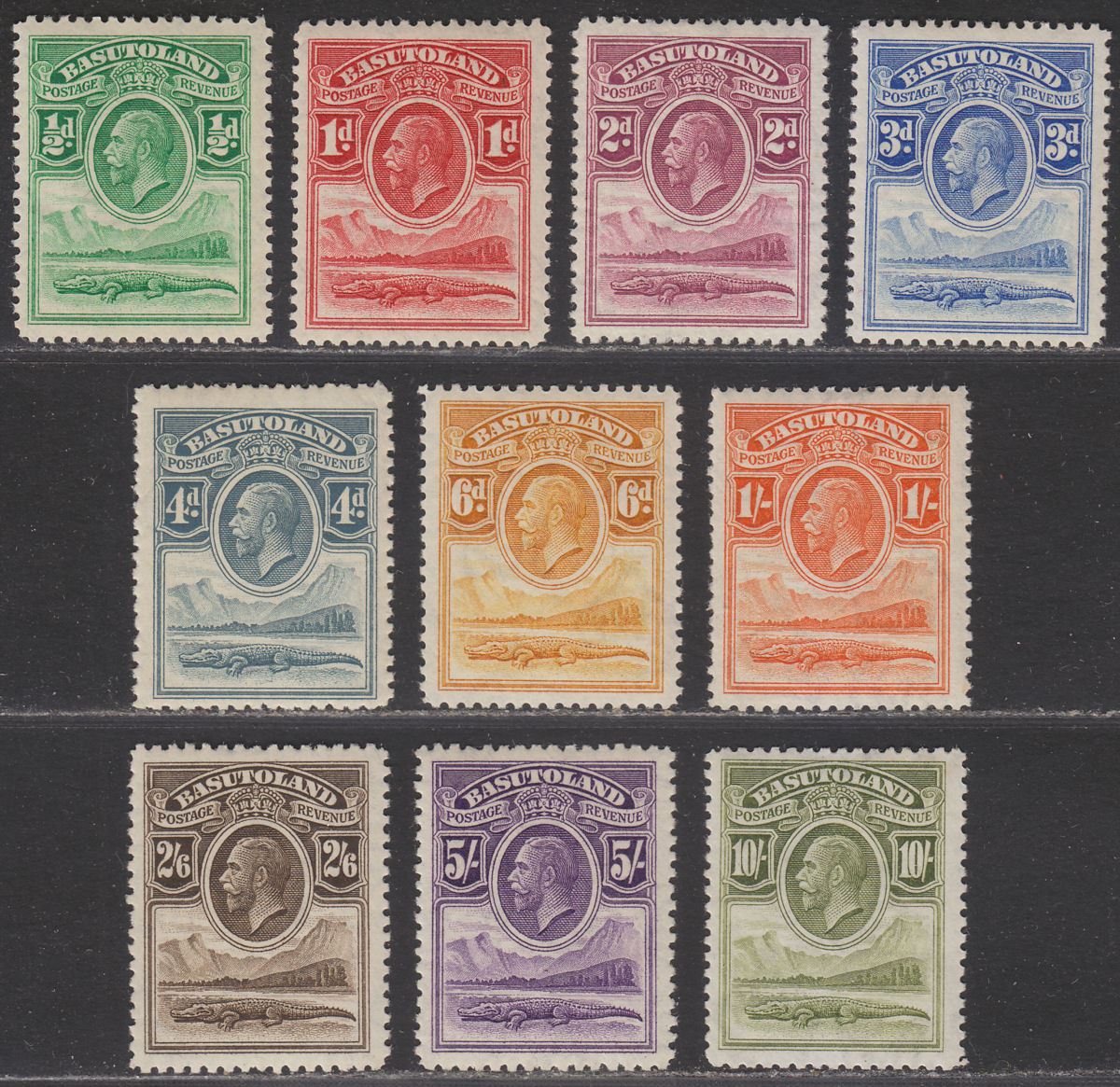 Basutoland 1933 KGV Nile Crocodile Set Mint SG1-10 cat £325