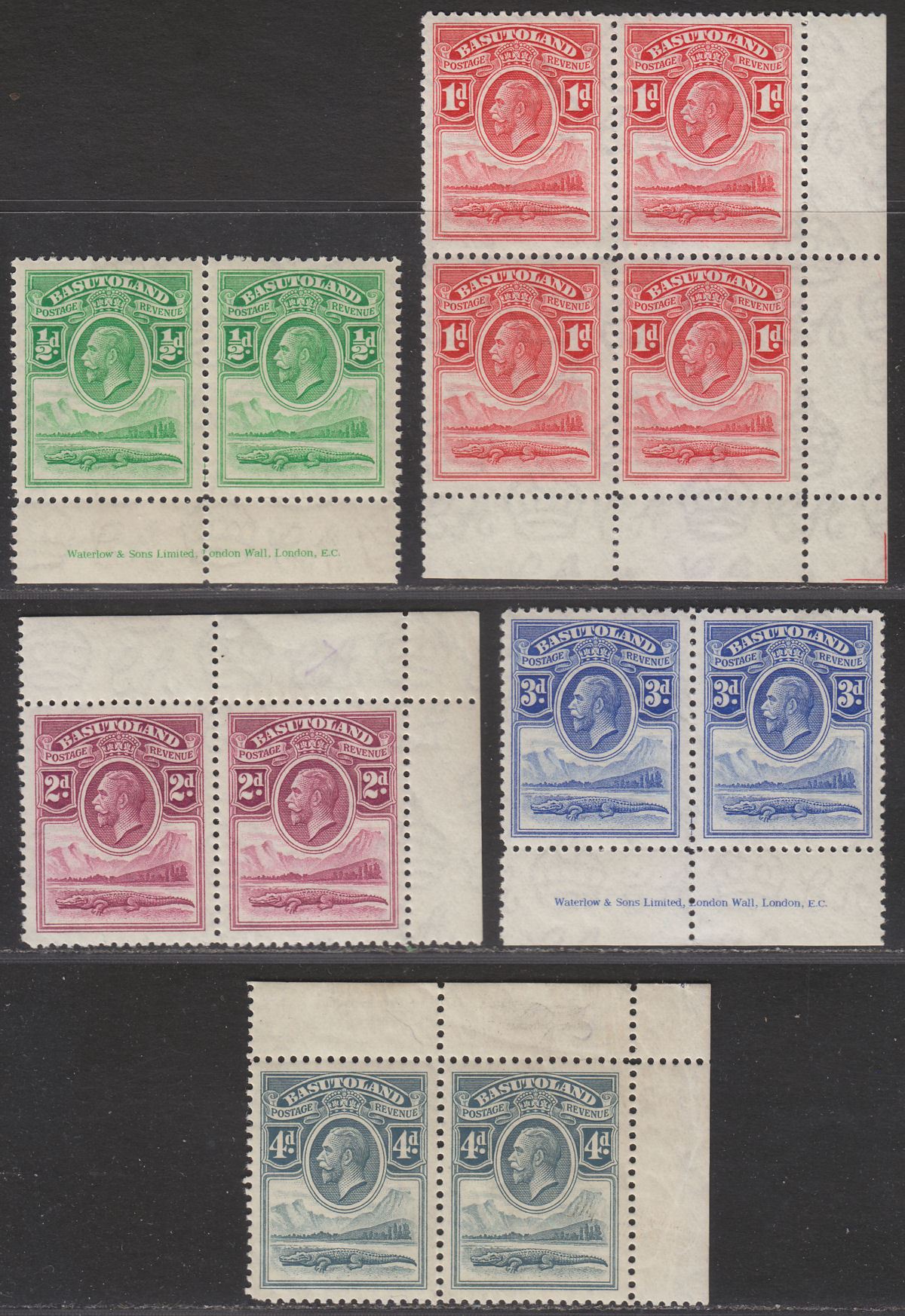Basutoland 1933 KGV Nile Crocodile Set to 4d Mostly Pairs Mint SG1-5