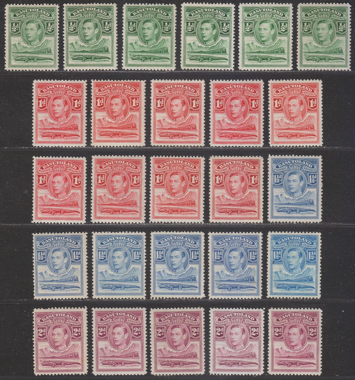 Basutoland 1938 KGVI Nile Crocodile Set to 2d Mint SG18-21 extra shades
