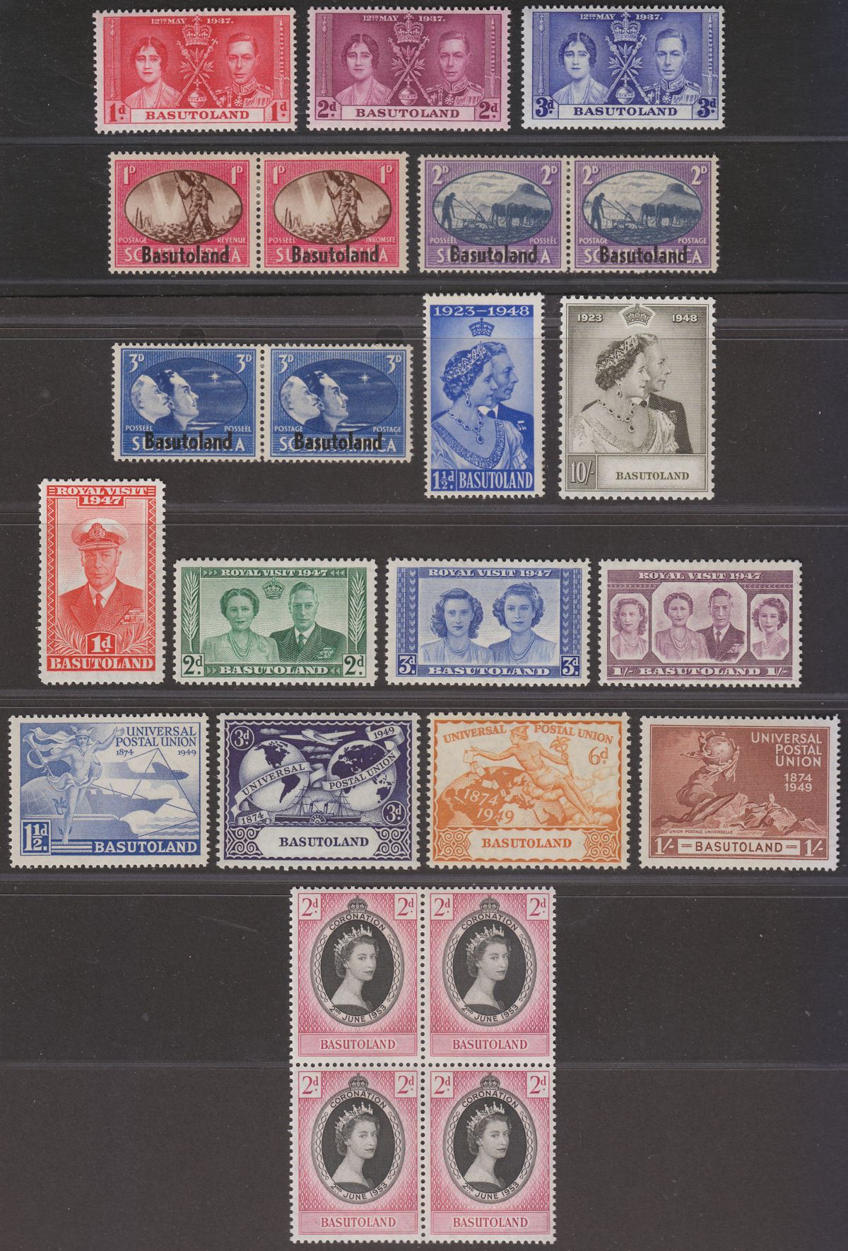 Basutoland 1937-53 KGVI-QE2 Selection Mint inc Coronation, RSW, Royal Visit, UPU