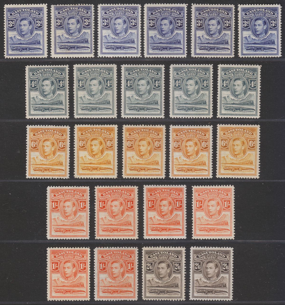 Basutoland 1938 KGVI Nile Crocodile 3d - 2sh6d Part Set Mint SG22-26 with shades