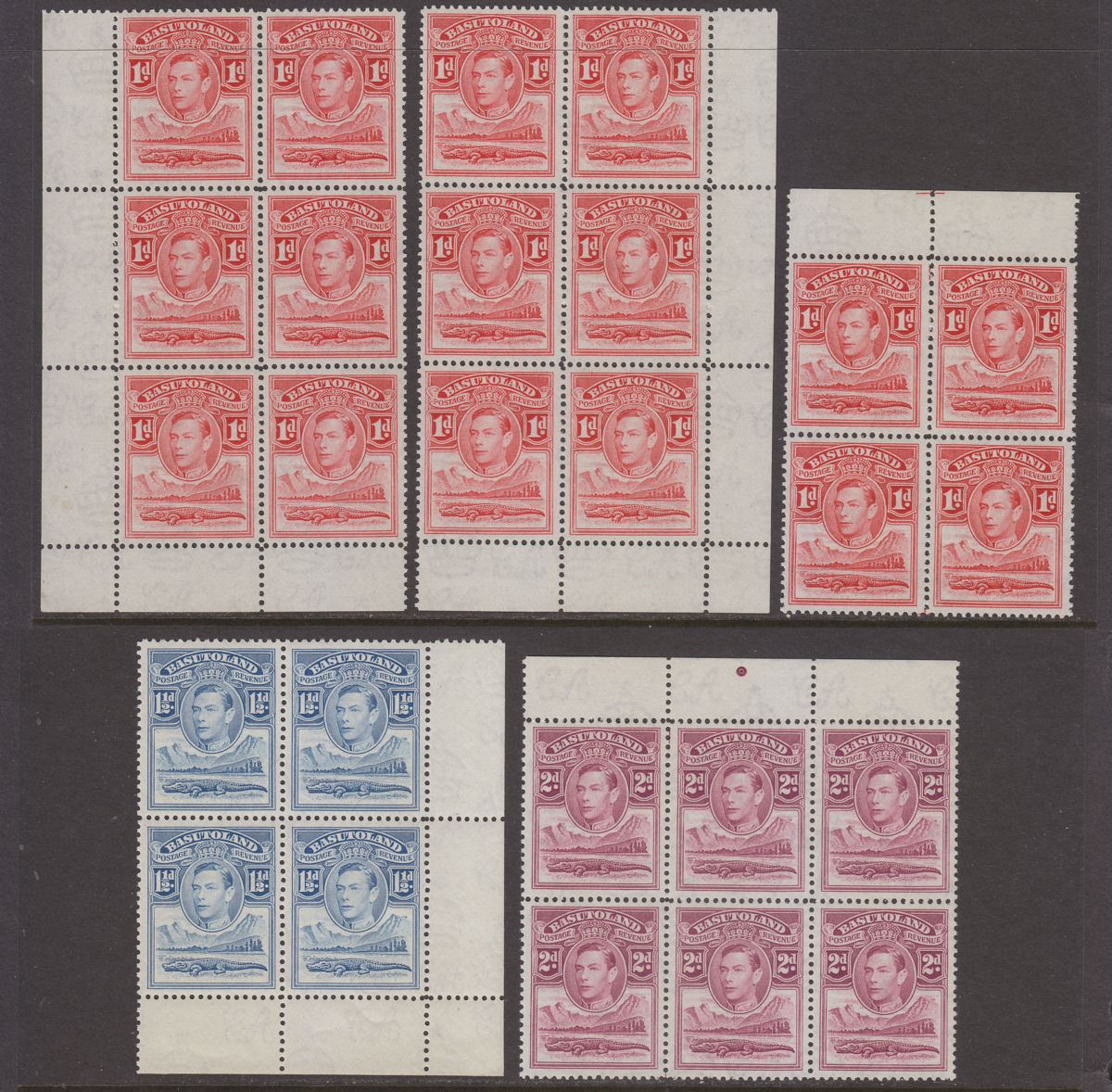 Basutoland 1938 KGVI Nile Crocodile Block Set 1d to 3d UM Mint SG19-22