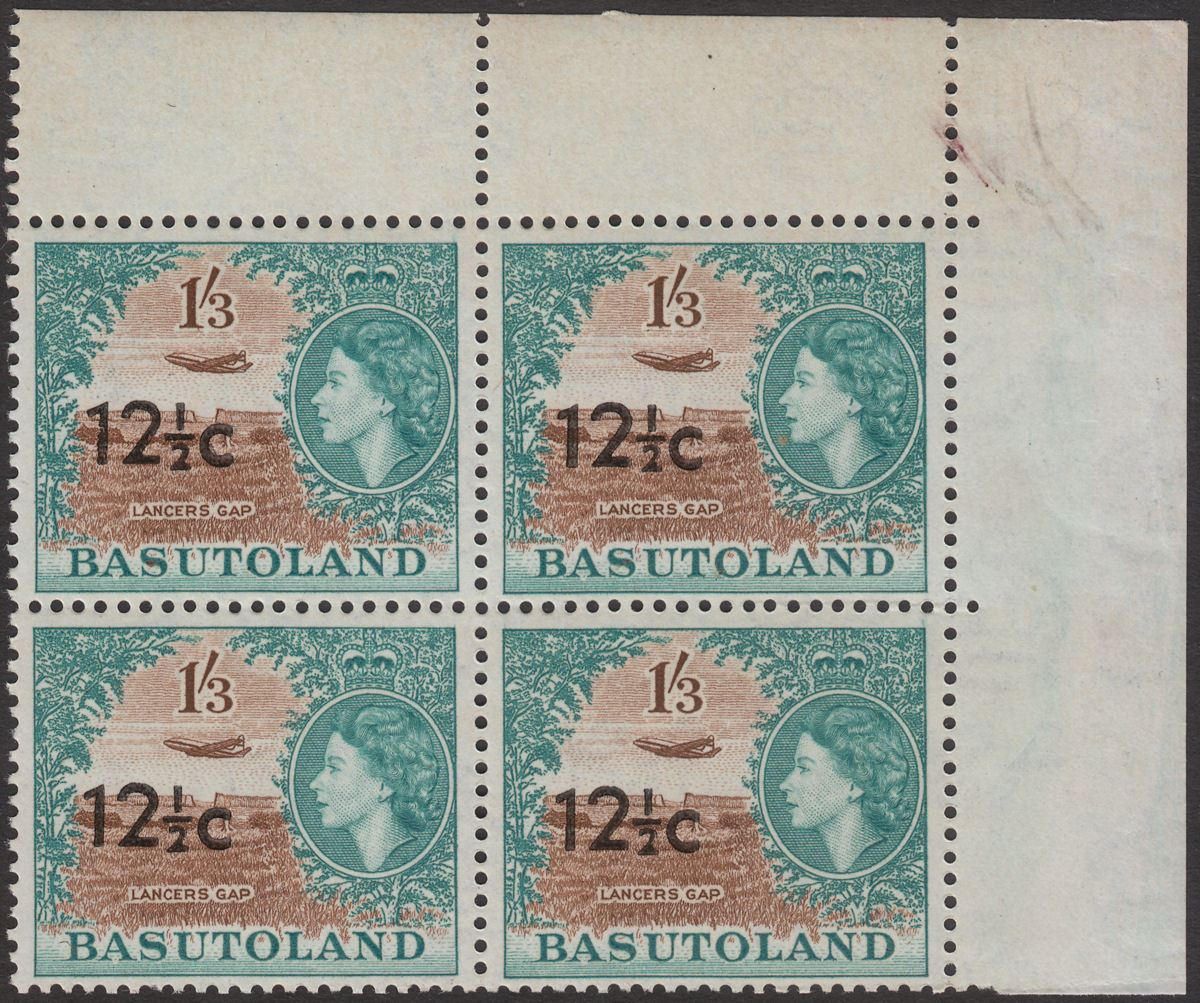 Basutoland 1961 QEII 12½c Surcharge on 1sh3d Type II Block of 4 Mint SG65a c £56