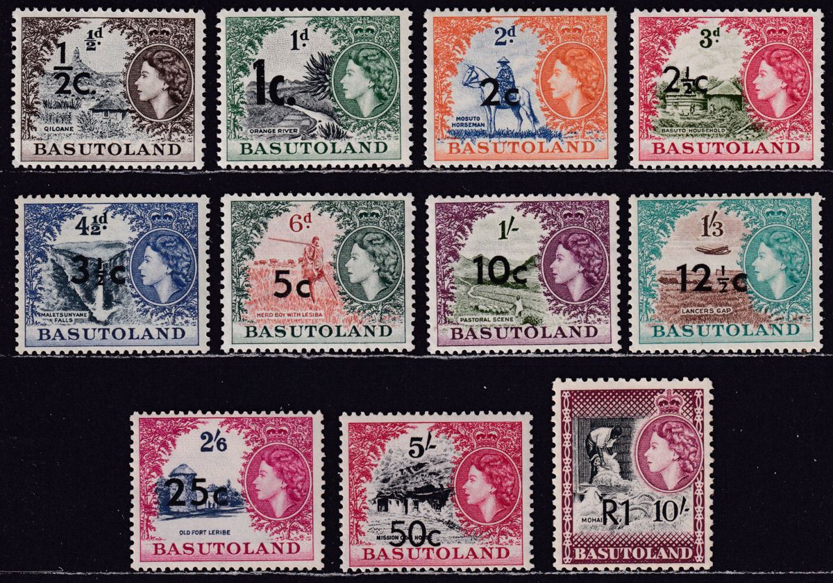 Basutoland 1961 QEII Currency Surcharge Set Mint SG58-68b cat £70