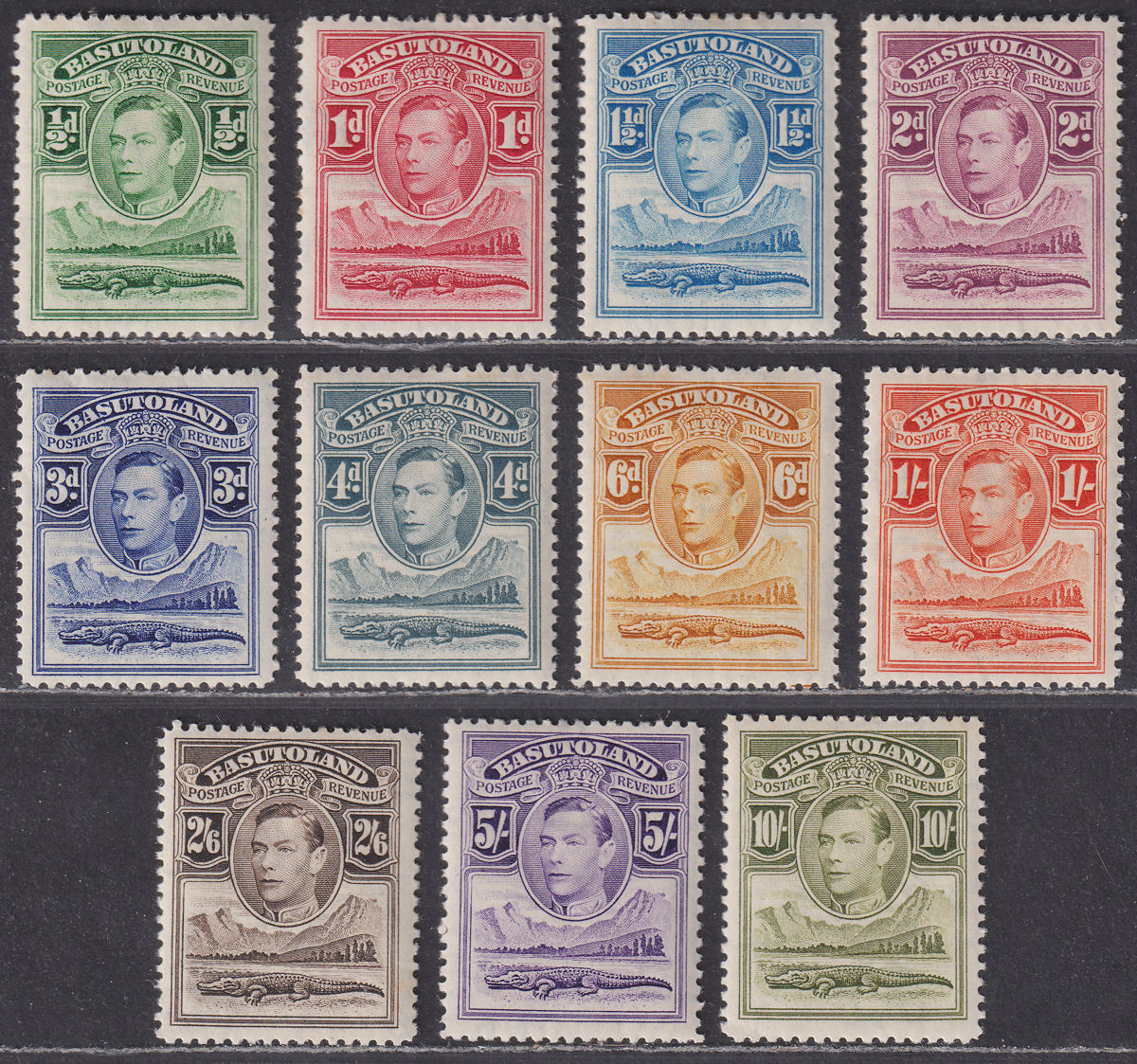 Basutoland 1938 KGVI Nile Crocodile Set Mint SG18-28 cat £130