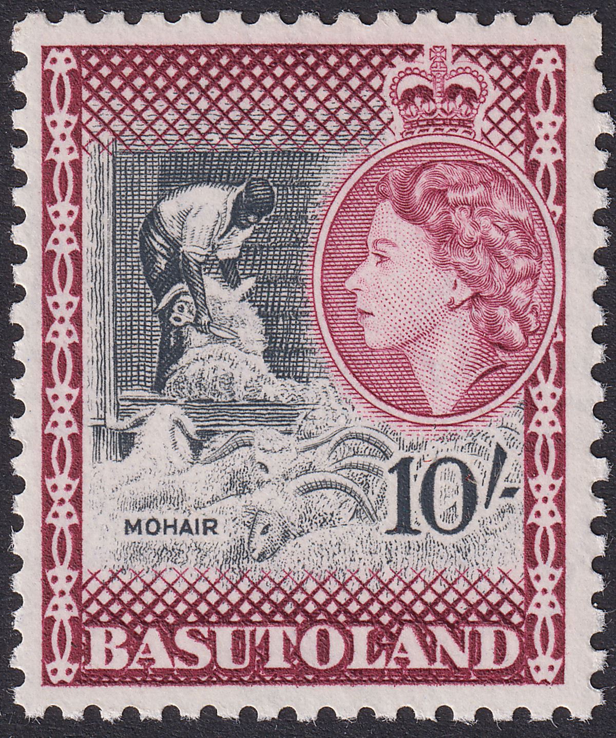 Basutoland 1954 QEII Mohair 10sh Black and Maroon UM Mint SG53 cat £40