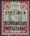 Click for more photos and details Bechuanaland 1897 QV 4d Green and Purple-Brown Mint SPECIMEN SG64s
