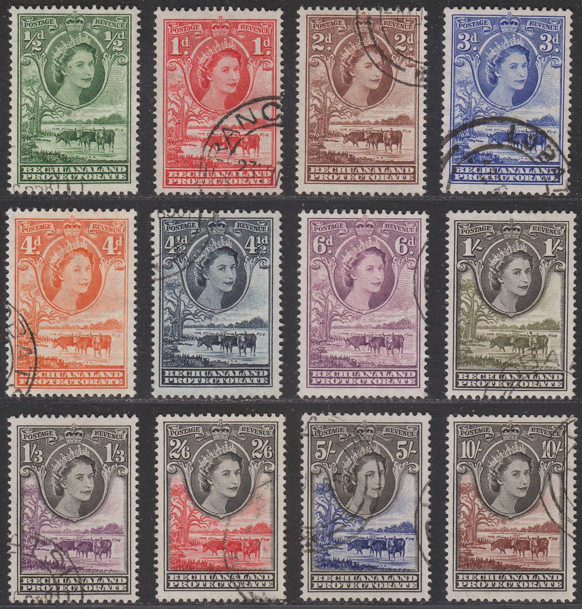 Bechuanaland Protectorate 1955 QEII Baobab Tree Set Used SG143-153 cat £80