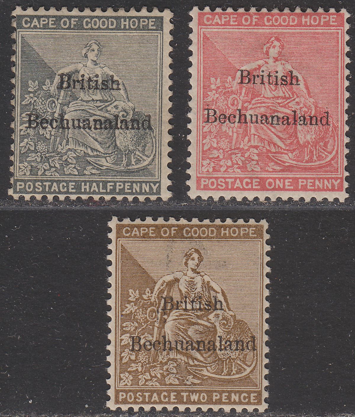 British Bechuanaland 1885-87 QV Overprint on COGH ½d, 1d, 2d Mint SG4-6 cat £100