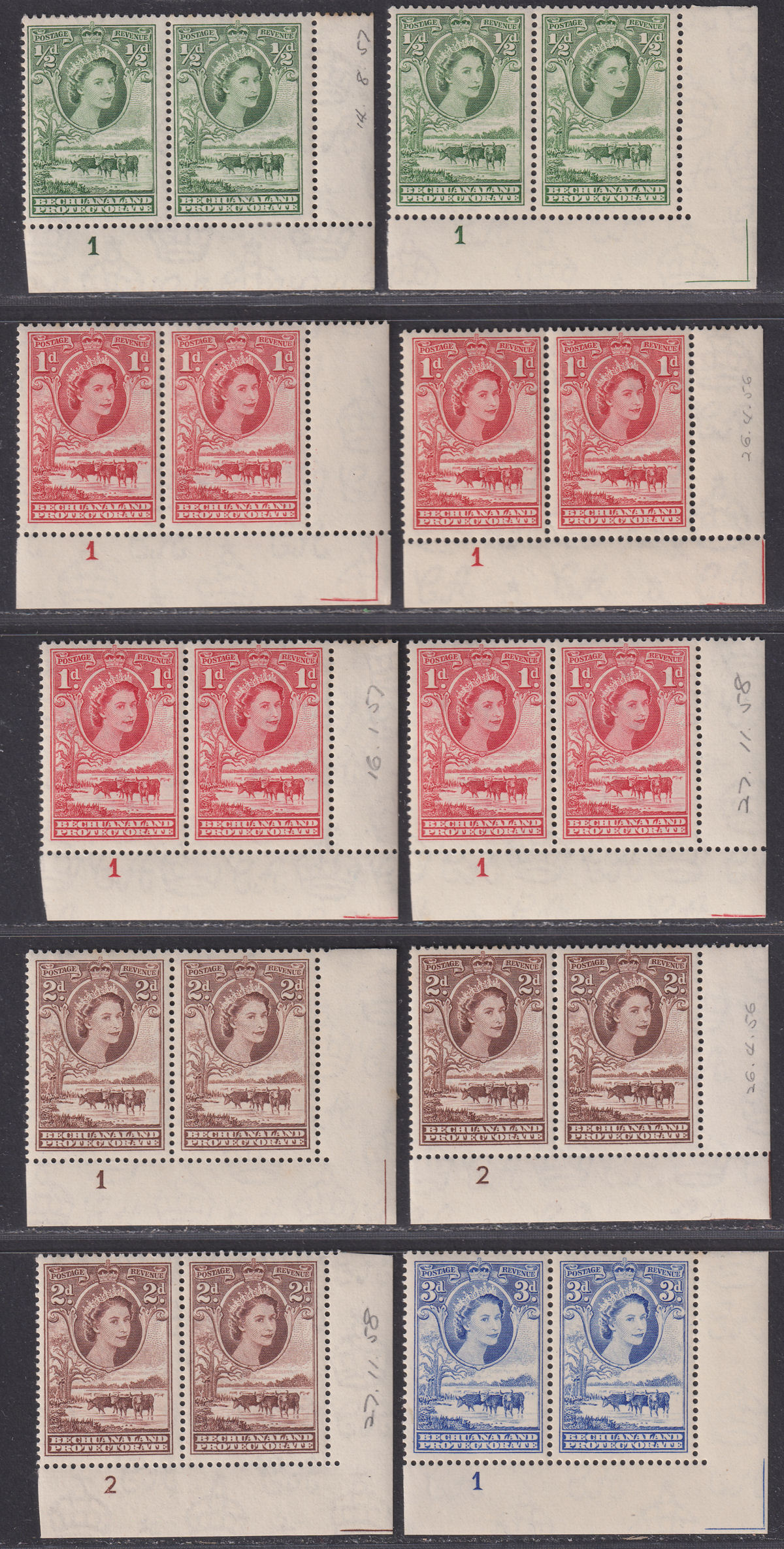 Bechuanaland Protectorate 1955 QEII Baobab Tree Pairs Set Mint SG143-153 c£200++