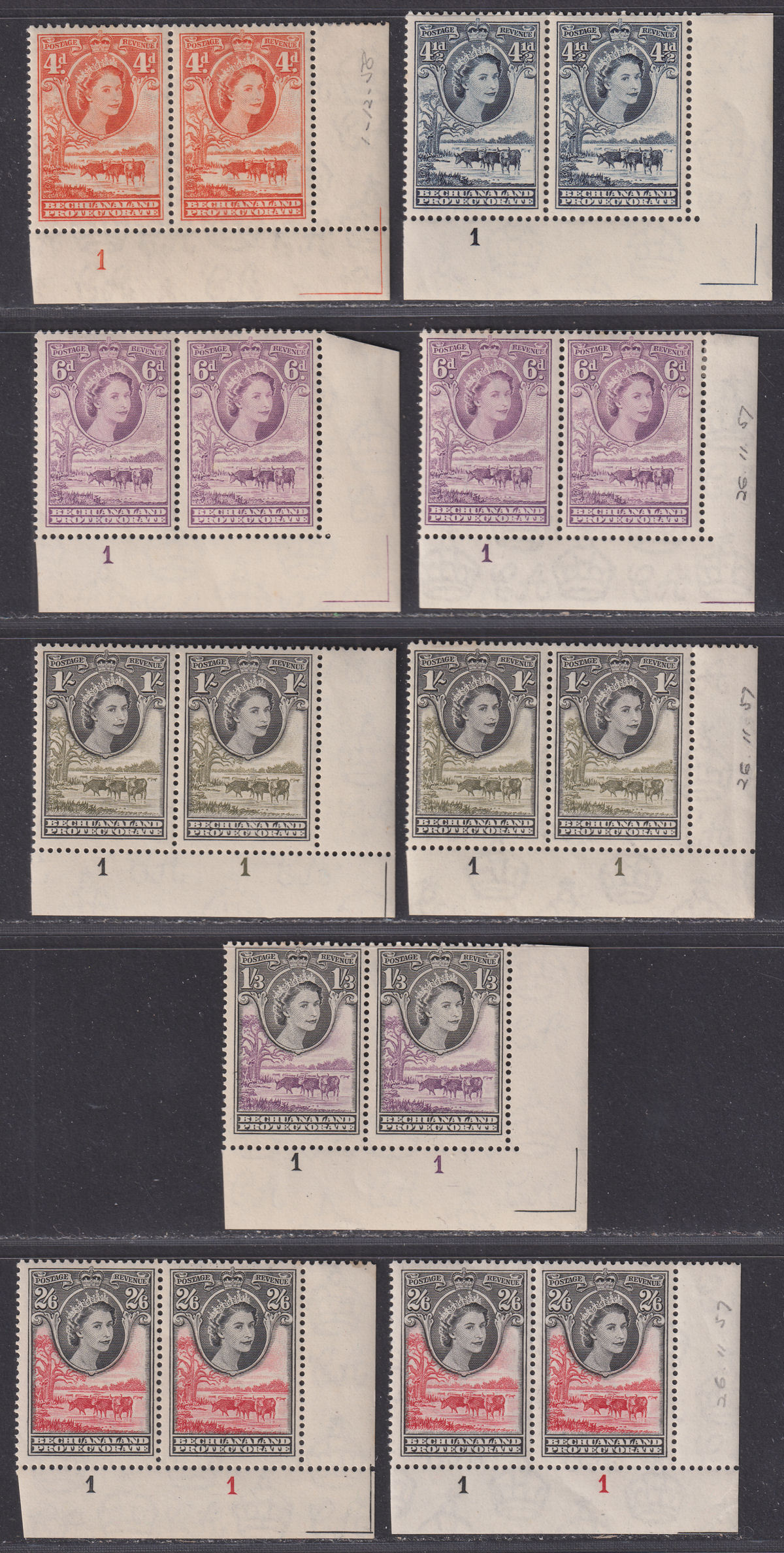 Bechuanaland Protectorate 1955 QEII Baobab Tree Pairs Set Mint SG143-153 c£200++