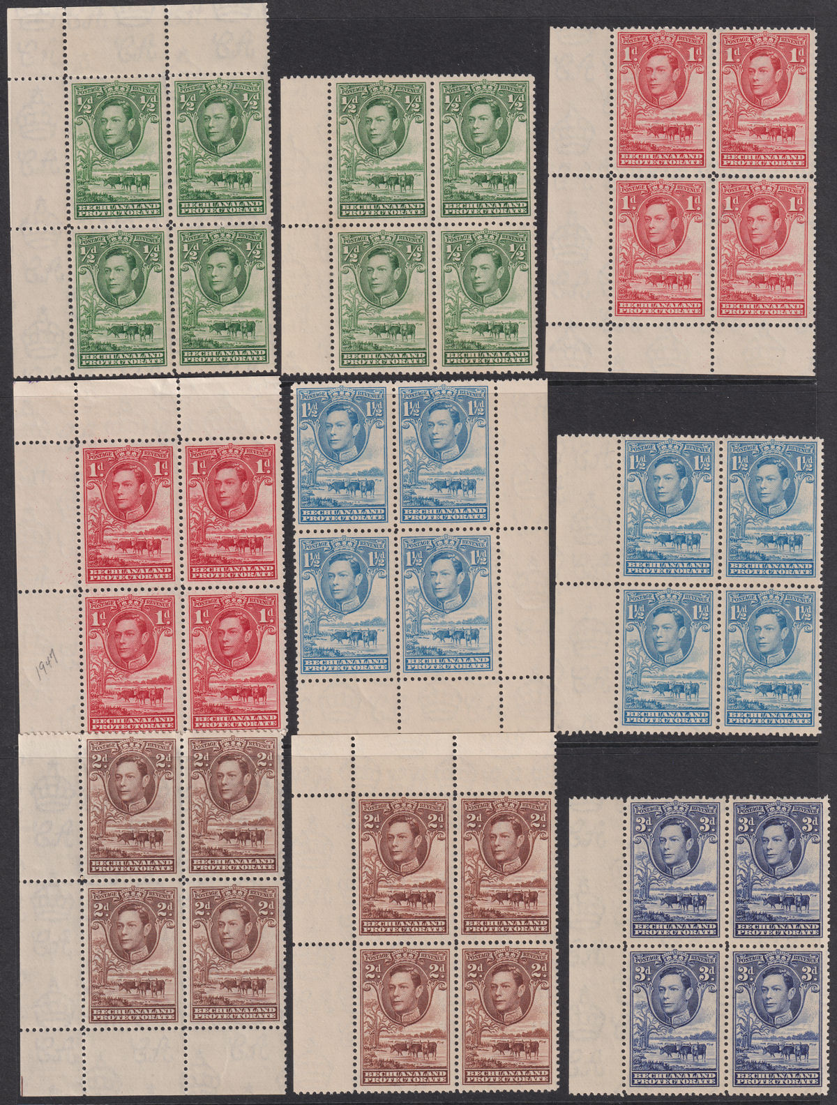 Bechuanaland Protectorate 1938 KGVI Baobab Tree Block Set to 1sh Mint SG118-125