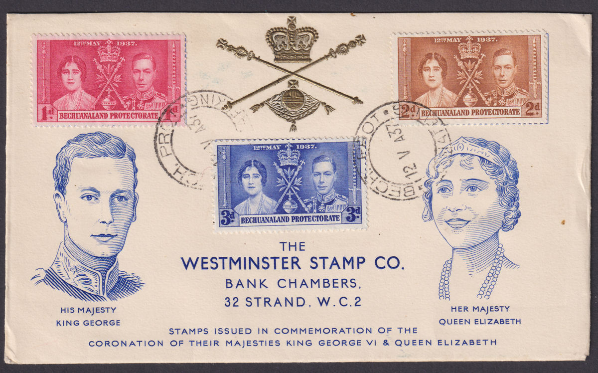 Bechuanaland 1937 KGVI Coronation Set Used on Commem First Day Cover MAFEKING