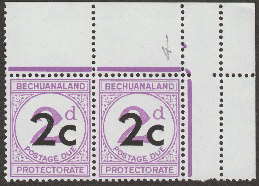 Bechuanaland Protectorate 1961 QEII Postage Due 2c on 2d Pair with Serif SG D8cb